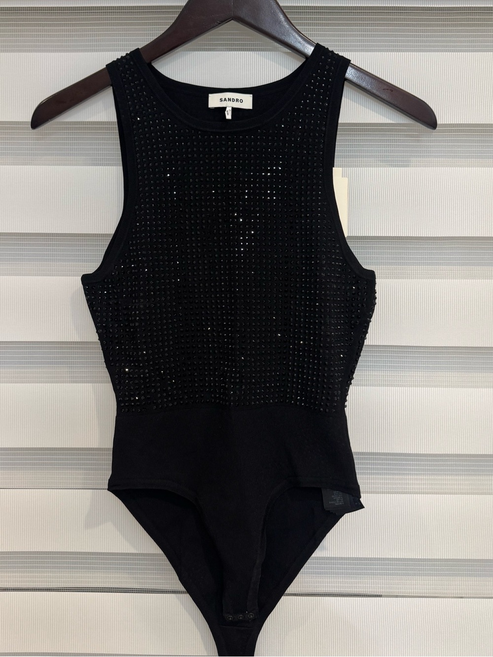 NWT Sandro Black Rhinestone Embellished Top